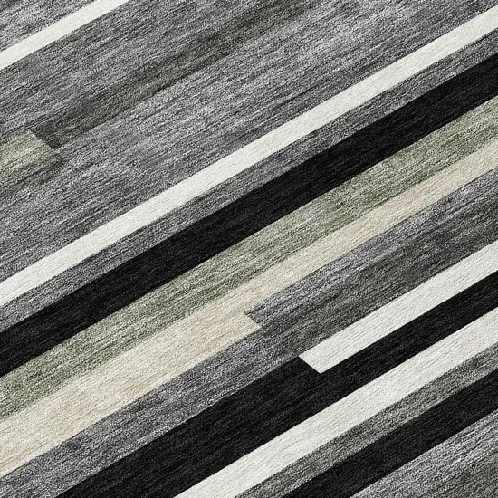 8' Black Charcoal And Gray Round Striped Washable Indoor Outdoor Area Rug Photo 9