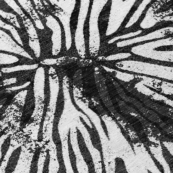 8' Black Charcoal And Ivory Round Abstract Washable Indoor Outdoor Area Rug Photo 8