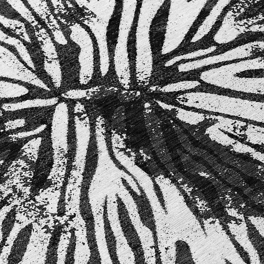 8' Black Charcoal And Ivory Round Abstract Washable Indoor Outdoor Area Rug Photo 8