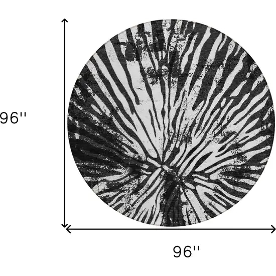 8' Black Charcoal And Ivory Round Abstract Washable Indoor Outdoor Area Rug Photo 3