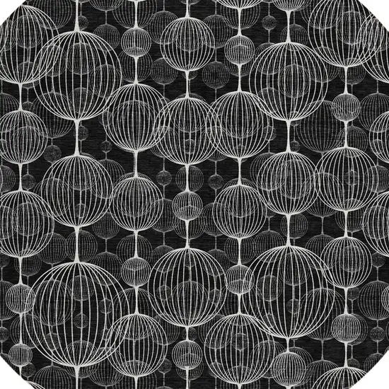 8' Black Charcoal And Ivory Round Geometric Washable Indoor Outdoor Area Rug Photo 5