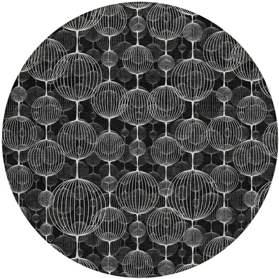 8' Black Charcoal And Ivory Round Geometric Washable Indoor Outdoor Area Rug Photo 2