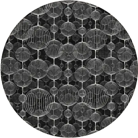 8' Black Charcoal And Ivory Round Geometric Washable Indoor Outdoor Area Rug Photo 5