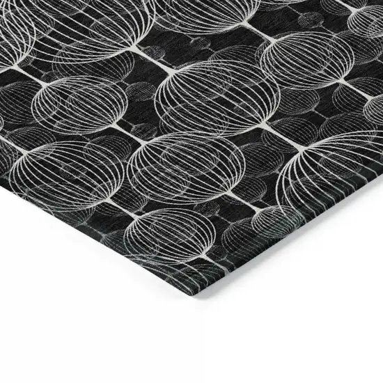8' Black Charcoal And Ivory Round Geometric Washable Indoor Outdoor Area Rug Photo 3