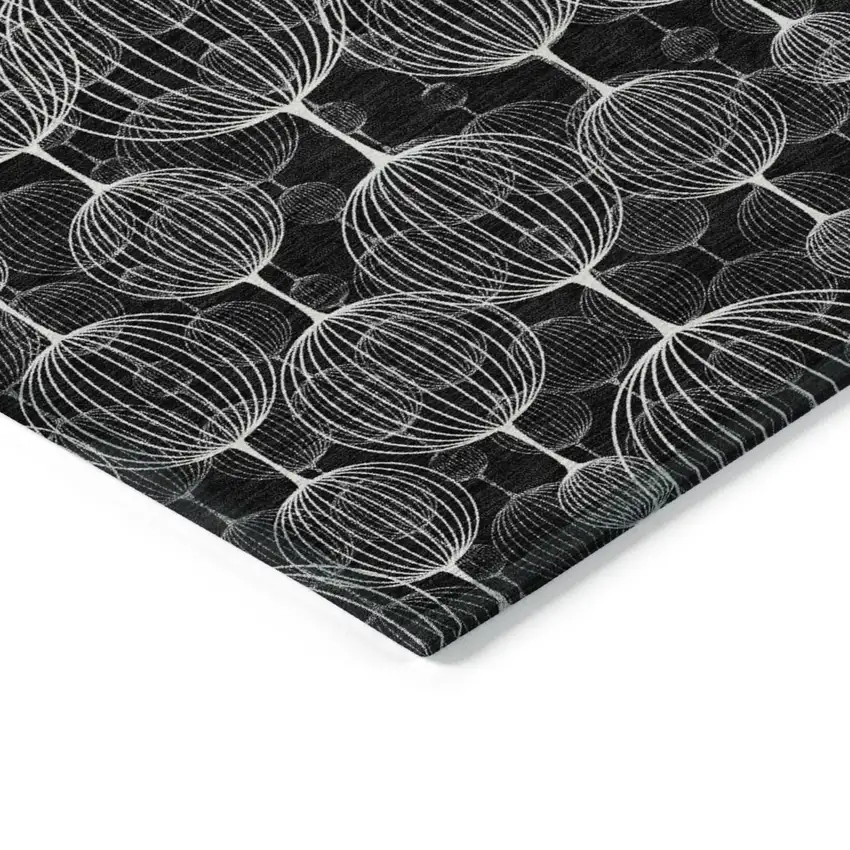 8' Black Charcoal And Ivory Round Geometric Washable Indoor Outdoor Area Rug Photo 3