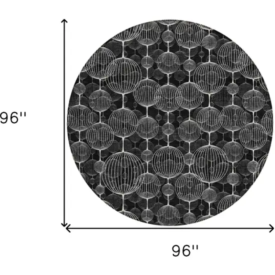 8' Black Charcoal And Ivory Round Geometric Washable Indoor Outdoor Area Rug Photo 9