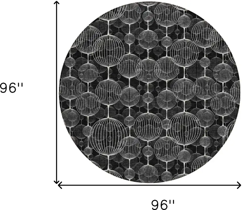 8' Black Charcoal And Ivory Round Geometric Washable Indoor Outdoor Area Rug Photo 9