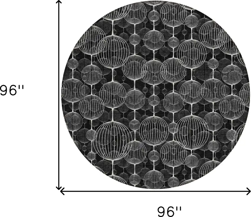 8' Black Charcoal And Ivory Round Geometric Washable Indoor Outdoor Area Rug Photo 9