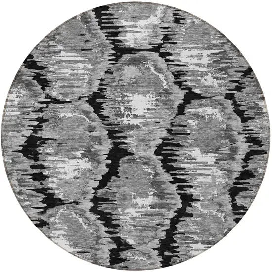 8' Black Charcoal And Silver Round Abstract Washable Indoor Outdoor Area Rug Photo 5