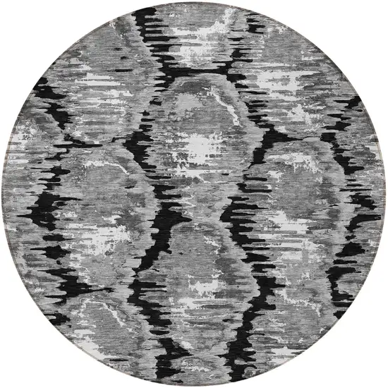 8' Black Charcoal And Silver Round Abstract Washable Indoor Outdoor Area Rug Photo 5