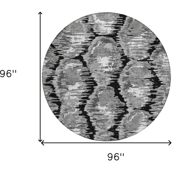 8' Black Charcoal And Silver Round Abstract Washable Indoor Outdoor Area Rug Photo 8