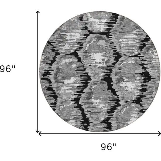 8' Black Charcoal And Silver Round Abstract Washable Indoor Outdoor Area Rug Photo 8