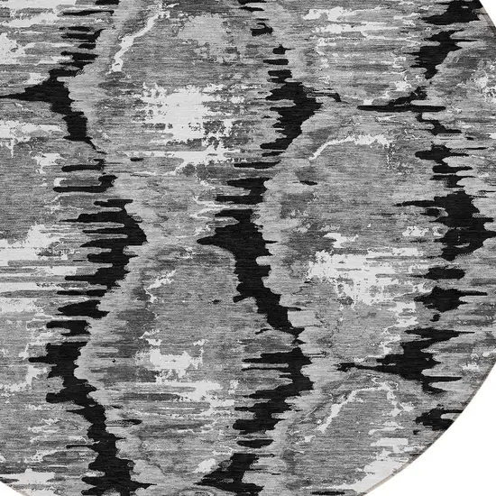 8' Black Charcoal And Silver Round Abstract Washable Indoor Outdoor Area Rug Photo 4