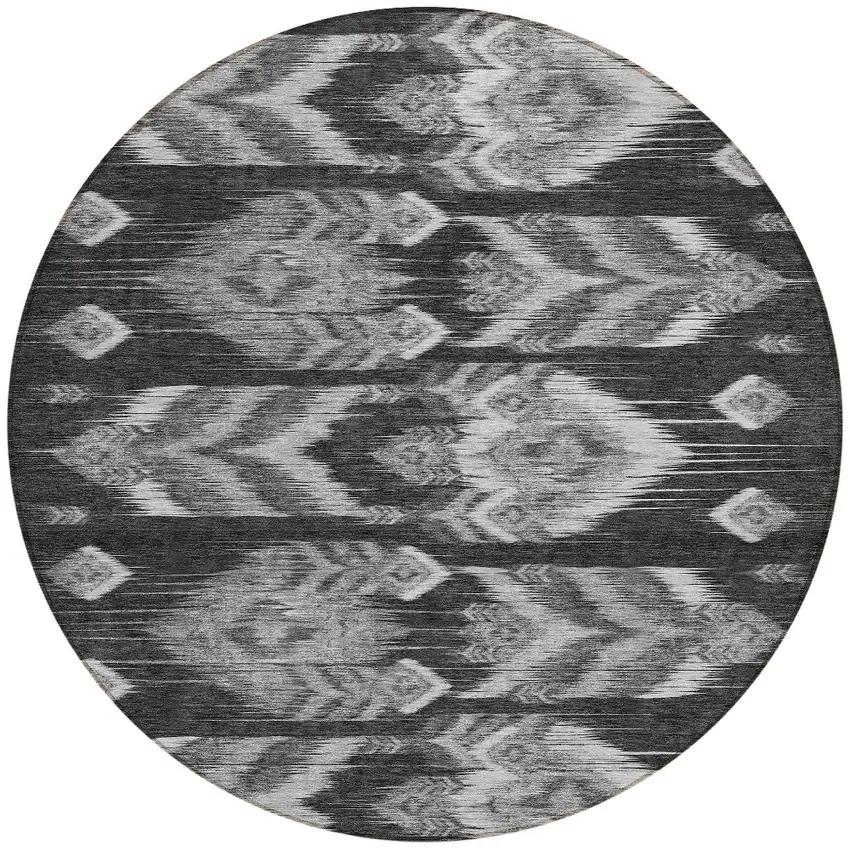 8' Black Charcoal And Silver Round Southwestern Washable Indoor Outdoor Area Rug Photo 7