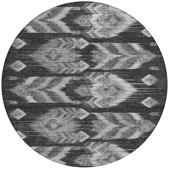 8' Black Charcoal And Silver Round Southwestern Washable Indoor Outdoor Area Rug Photo 7