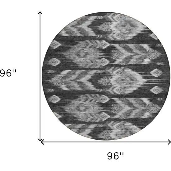 8' Black Charcoal And Silver Round Southwestern Washable Indoor Outdoor Area Rug Photo 3