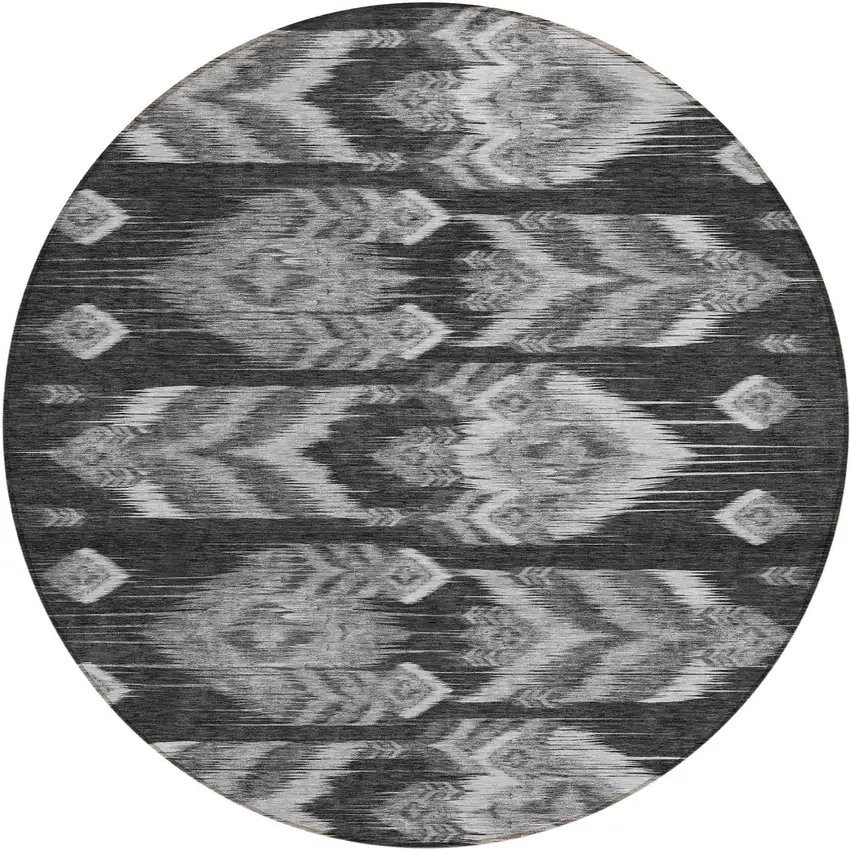 8' Black Charcoal And Silver Round Southwestern Washable Indoor Outdoor Area Rug Photo 2