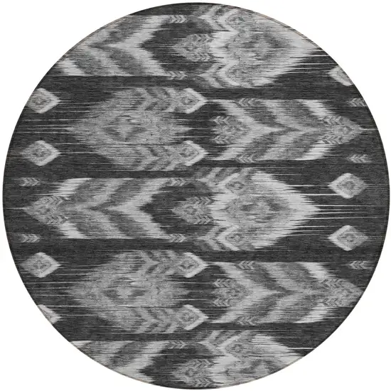 8' Black Charcoal And Silver Round Southwestern Washable Indoor Outdoor Area Rug Photo 2