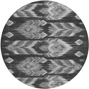 Photo of 8' Black Charcoal And Silver Round Southwestern Washable Indoor Outdoor Area Rug
