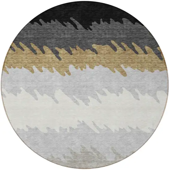 8' Black Charcoal And Silver Round Striped Washable Indoor Outdoor Area Rug Photo 5