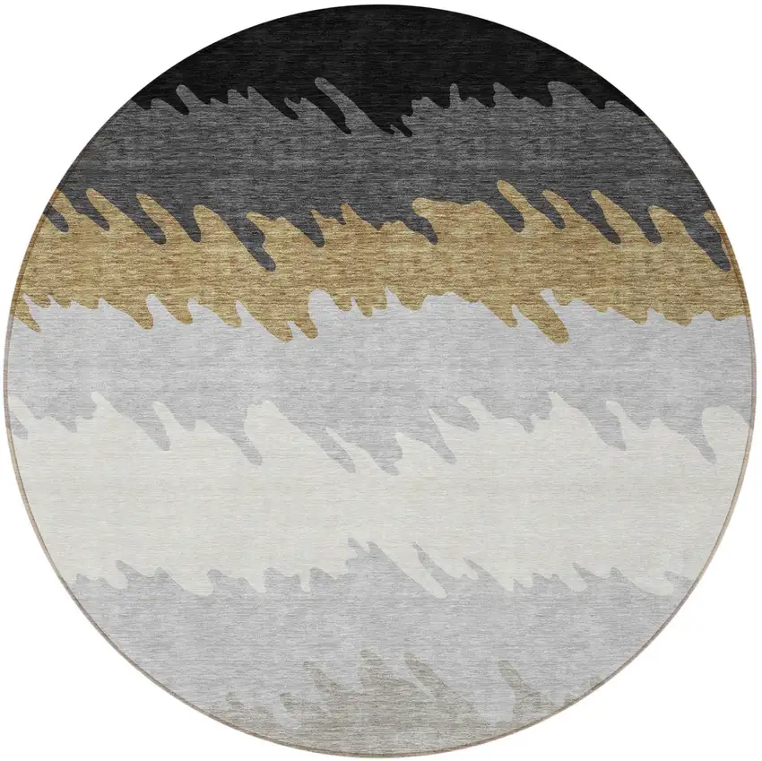 8' Black Charcoal And Silver Round Striped Washable Indoor Outdoor Area Rug Photo 5