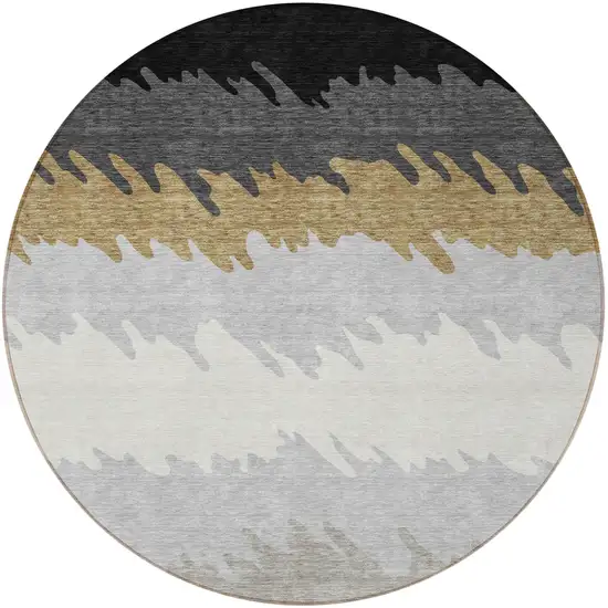 8' Black Charcoal And Silver Round Striped Washable Indoor Outdoor Area Rug Photo 5