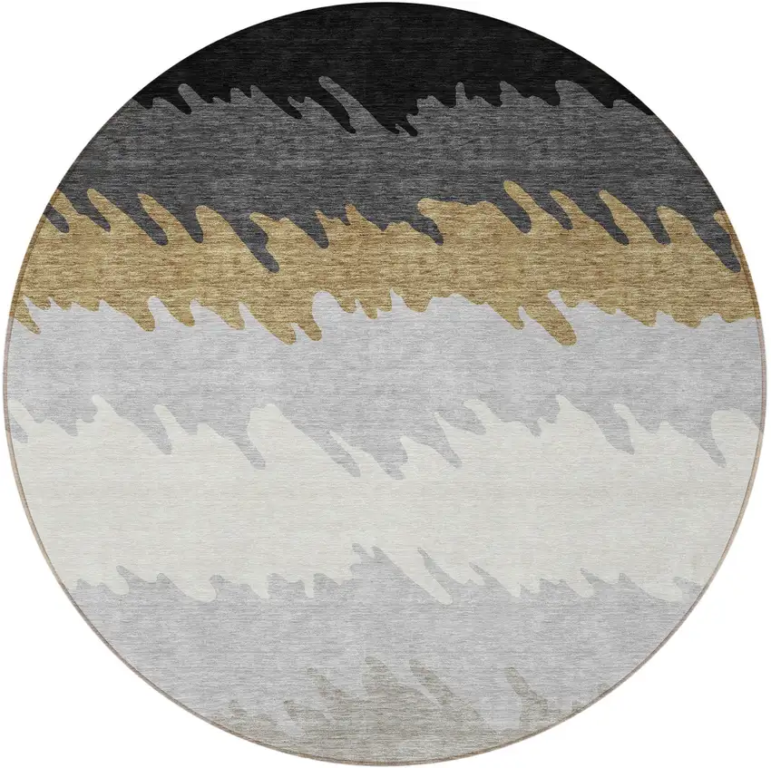 8' Black Charcoal And Silver Round Striped Washable Indoor Outdoor Area Rug Photo 5