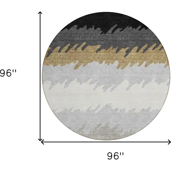 8' Black Charcoal And Silver Round Striped Washable Indoor Outdoor Area Rug Photo 8