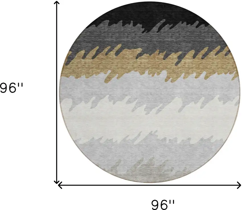 8' Black Charcoal And Silver Round Striped Washable Indoor Outdoor Area Rug Photo 8
