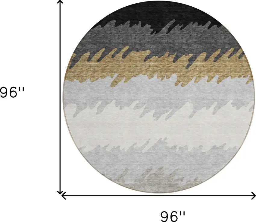 8' Black Charcoal And Silver Round Striped Washable Indoor Outdoor Area Rug Photo 8