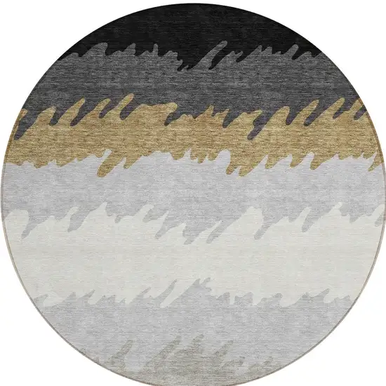 8' Black Charcoal And Silver Round Striped Washable Indoor Outdoor Area Rug Photo 4