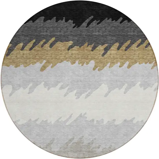 8' Black Charcoal And Silver Round Striped Washable Indoor Outdoor Area Rug Photo 1