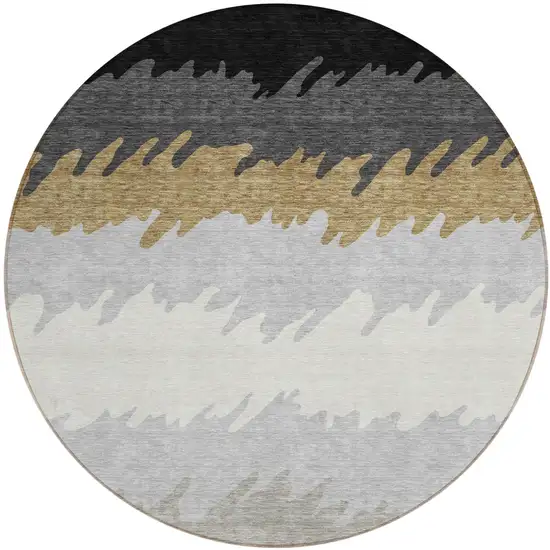 8' Black Charcoal And Silver Round Striped Washable Indoor Outdoor Area Rug Photo 1