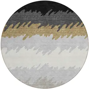 Photo of 8' Black Charcoal And Silver Round Striped Washable Indoor Outdoor Area Rug