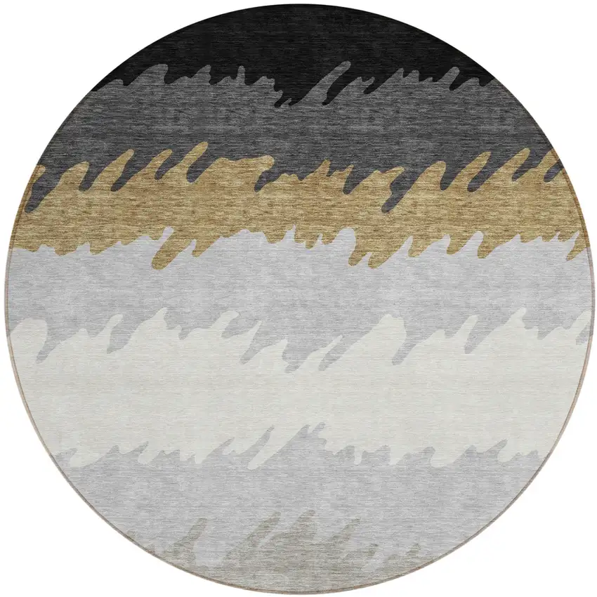 8' Black Charcoal And Silver Round Striped Washable Indoor Outdoor Area Rug Photo 1