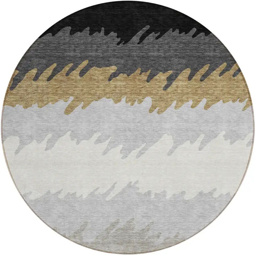 8' Black Charcoal And Silver Round Striped Washable Indoor Outdoor Area Rug Photo 1