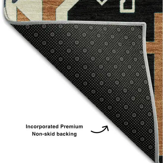 8' Black Copper And Gold Southwestern Washable Round Rug With UV Protection Photo 4