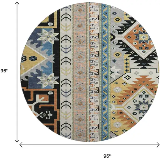 8' Black Copper And Gold Southwestern Washable Round Rug With UV Protection Photo 8