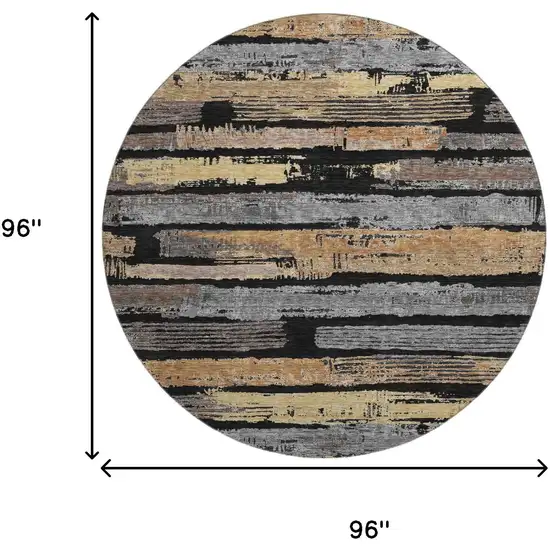 8' Black Copper And Gold Striped Washable Round Rug With UV Protection Photo 9