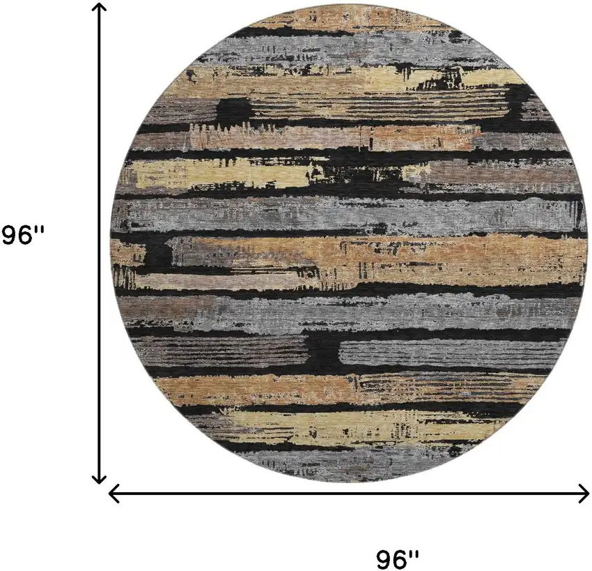 8' Black Copper And Gold Striped Washable Round Rug With UV Protection Photo 9