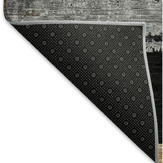 8' Black Copper And Gold Striped Washable Round Rug With UV Protection Photo 5