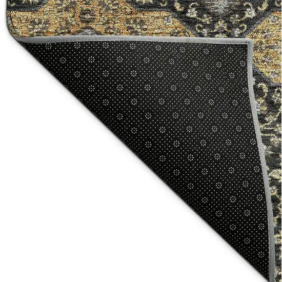 8' Black Copper And Gray Round Quatrefoil Washable Indoor Outdoor Area Rug Photo 7