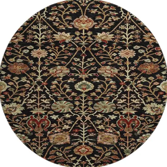 8' Black Copper And Red Floral Washable Round Rug With UV Protection Photo 3