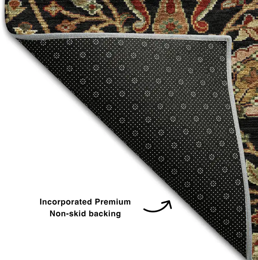 8' Black Copper And Red Floral Washable Round Rug With UV Protection Photo 5