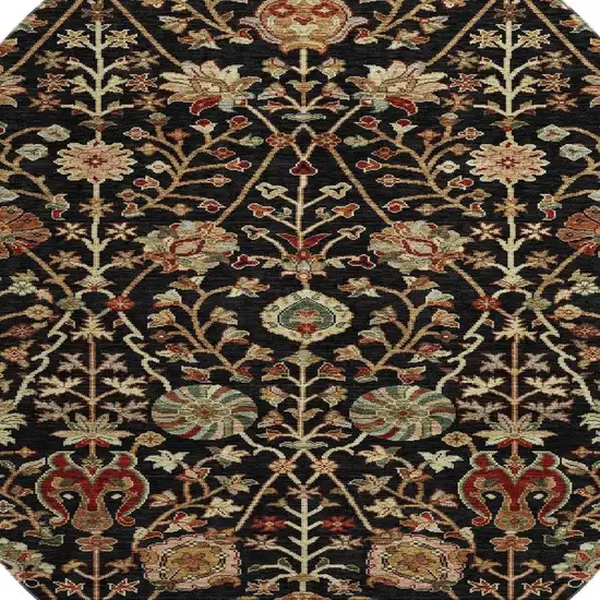 8' Black Copper And Red Floral Washable Round Rug With UV Protection Photo 2