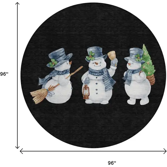 8' Black Denim Blue And Ivory Round Snowmen Washable Indoor Outdoor Area Rug Photo 9