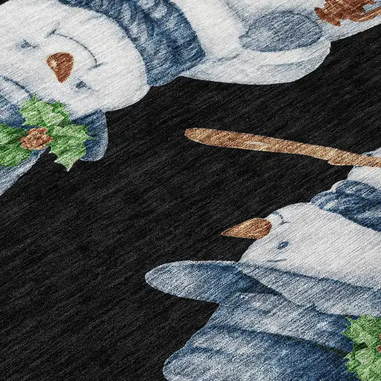 8' Black Denim Blue And Ivory Round Snowmen Washable Indoor Outdoor Area Rug Photo 8
