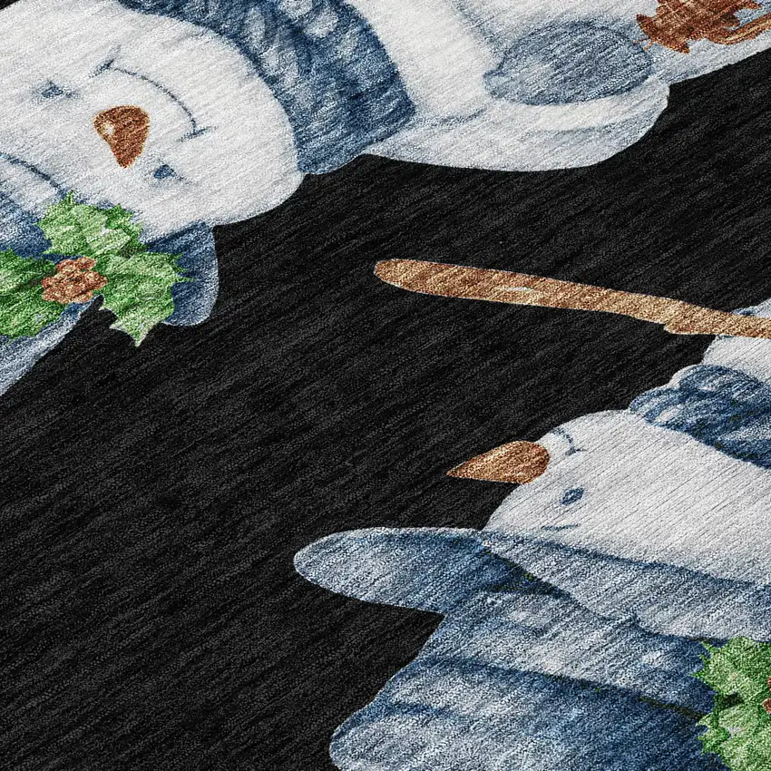 8' Black Denim Blue And Ivory Round Snowmen Washable Indoor Outdoor Area Rug Photo 8