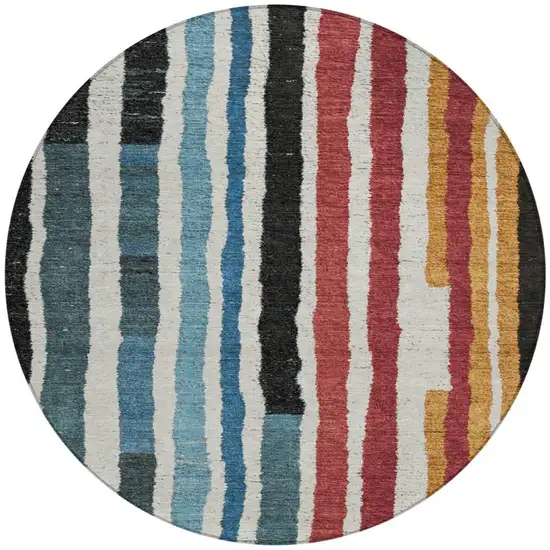 8' Black Denim Blue And Merlot Round Striped Washable Indoor Outdoor Area Rug Photo 3