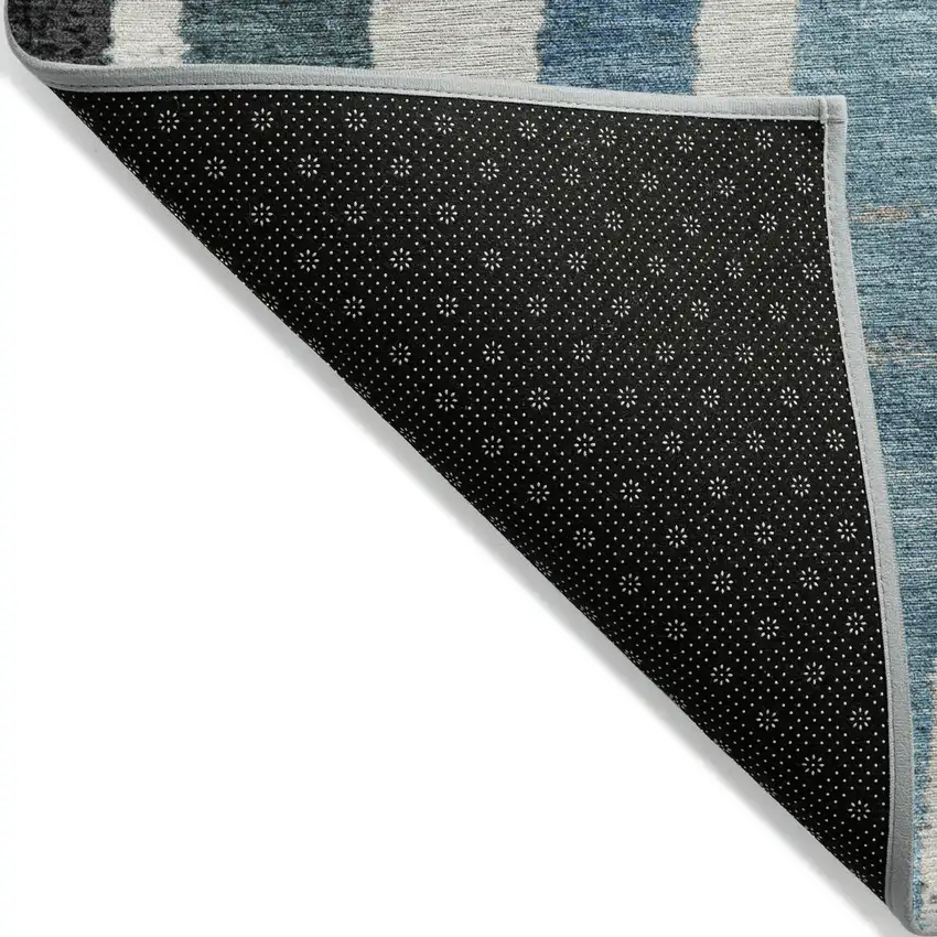 8' Black Denim Blue And Merlot Round Striped Washable Indoor Outdoor Area Rug Photo 9